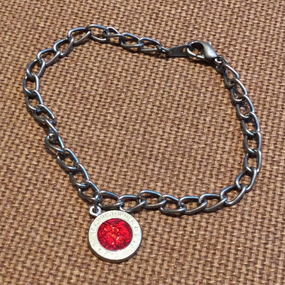Silver Bracelet with Red St Christopher Pendant - Picture 2 of 2